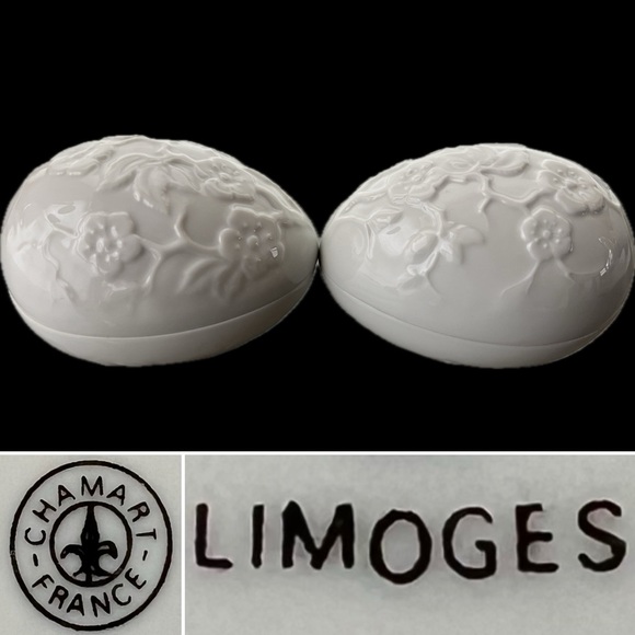Limoges Other - 🌸🍒2 Cherry Blossom Motif Eggs | White | Floral Porcelain Chamart Limoges France